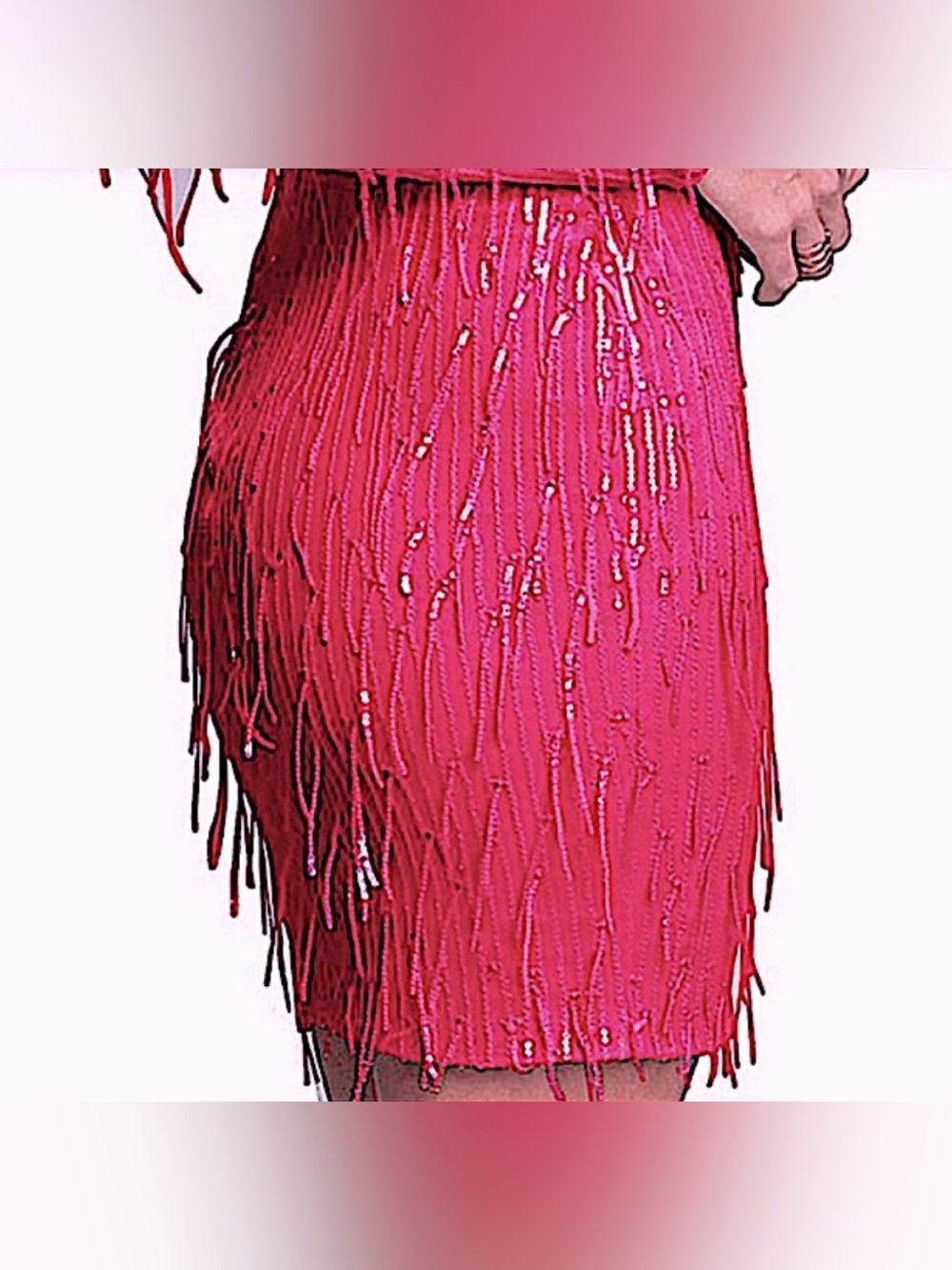 Dress the Population Small Dress Lola Mini Long Sleeve Pink Sequin Fringe Party - Picture 14 of 14